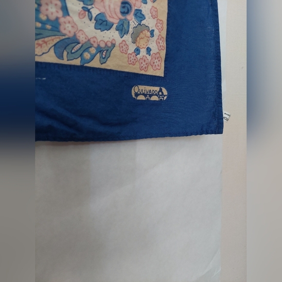 Vintage Oulivado Floral Blue and Peach Scarf - Picture 4 of 4